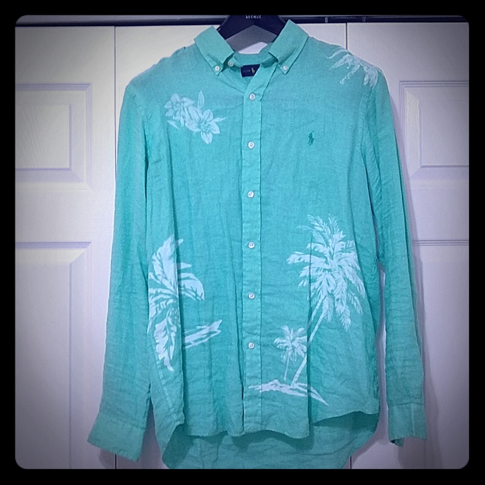 🌴 Ralph Lauren Linen Tropical Button Down Sz L